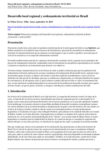 Desarrollo local regional y ordenamiento territorial en Brasil