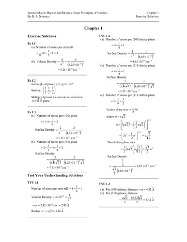 Solutions Manual for Semiconductor Physics and Devices: Basic Principles, 4th Edition