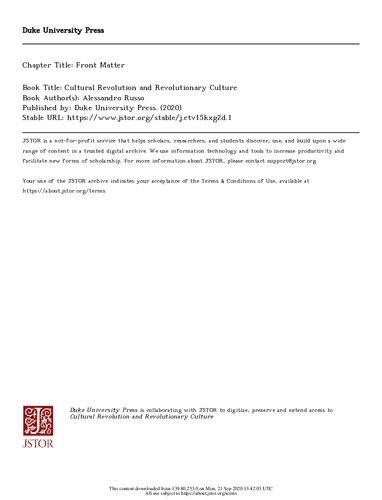 Cultural Revolution and Revolutionary Culture