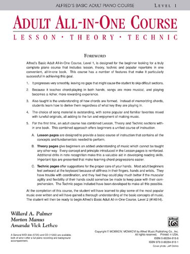 Alfred's Basic Adult Piano Course. Level 1, Adult All-In-One Course : Lesson, Theory, Technic