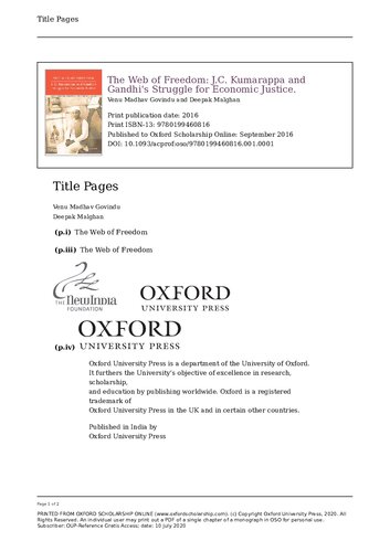 The Web of Freedom: J. C. Kumarappa and Gandhi's Struggle for Economic Justice