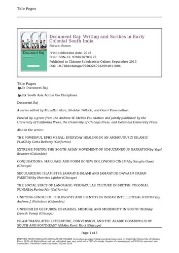 Document Raj: Writing and Scribes in Early Colonial South India