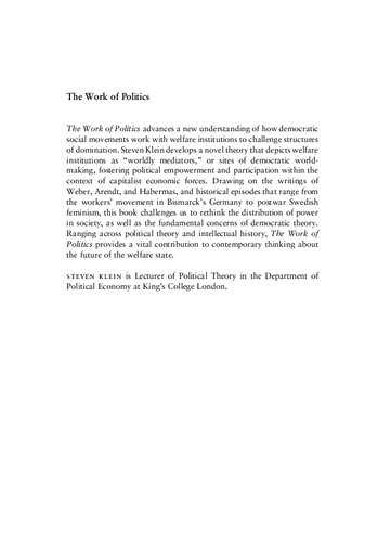 The Work of Politics: Making a Democratic Welfare State