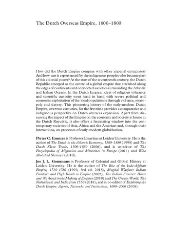 The Dutch Overseas Empire, 1600–1800