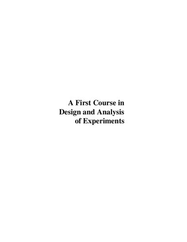 A First Course In Design And Analysis Of Experiments