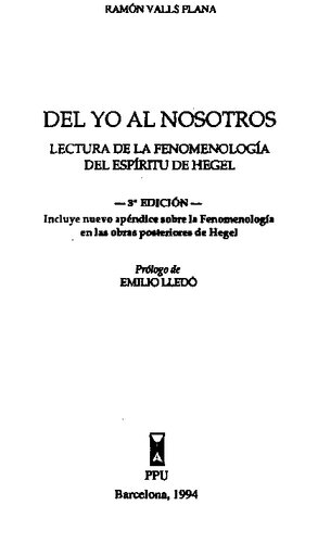 Del Yo al nosotros. Lectura de la Fenomenología del Espíritu de Hegel