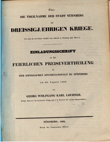 Über die Teilnahme der Stadt Nürnberg am Dreißigjährigen Kriege