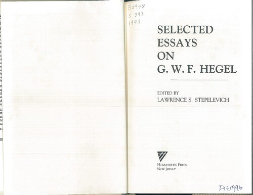 Selected essays on G.W.F. Hegel