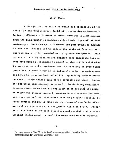 Rousseau and the Arts in Modernity