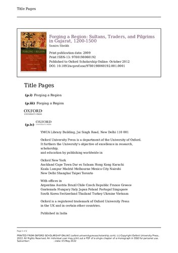 Forging a Region: Sultans, Traders, and Pilgrims in Gujarat, 1200-1500