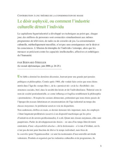 Le désir asphyxié, ou comment l’industrie culturelle détruit l’individu