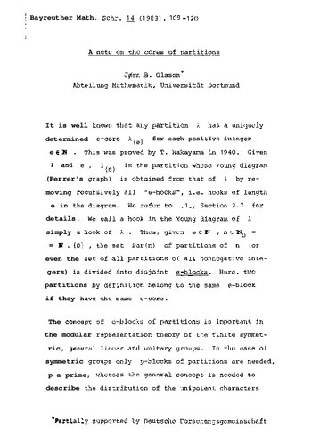 A note on the cores of partitions