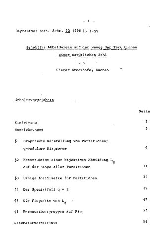Bijektive Abbildungen auf der Menge der Partitionen einer natürlichen Zahl