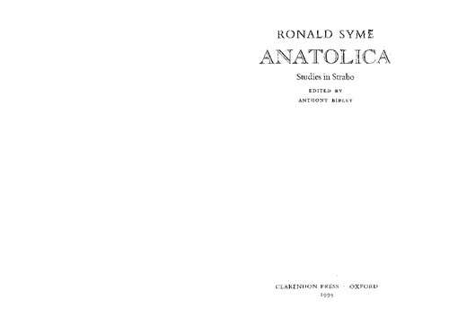 Anatolica: studies in Strabo