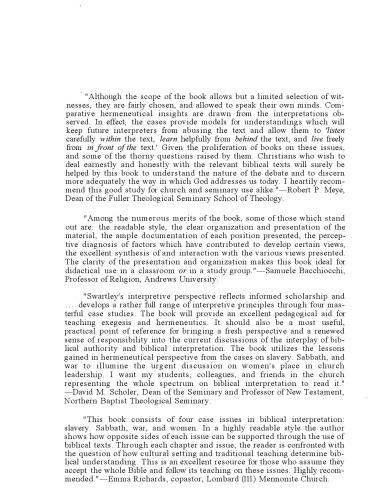 Slavery, Sabbath, War and Women: Case Issues in Biblical Interpretation (Conrad Grebel Lecture)