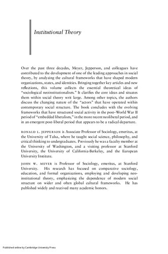 Institutional theory the cultural construction of organizations, states, and identities