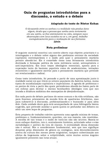 Guia de perguntas introdutórias para a discussão, o estudo e o debate