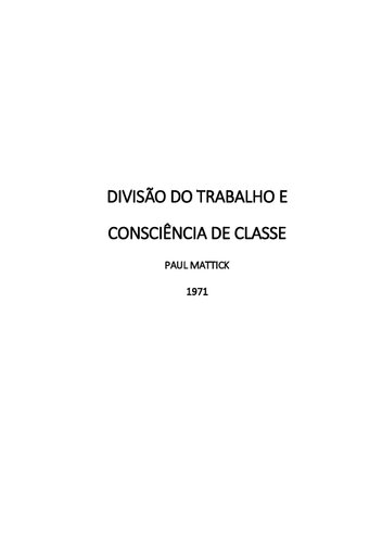 Divisão do trabalho e consciência de classe