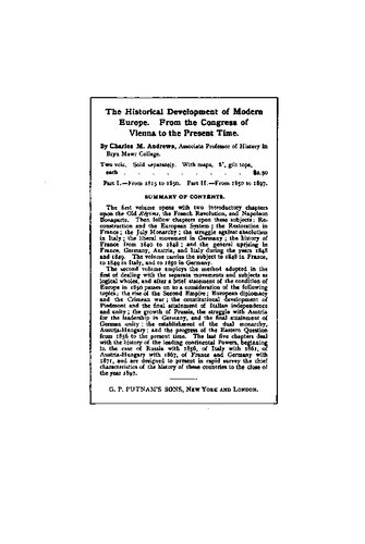 The Historical Development of Modern Europe from the Congress of Vienna to the Present Time / 1851-1897