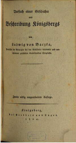Versuch einer Geschichte und Beschreibung Königsbergs