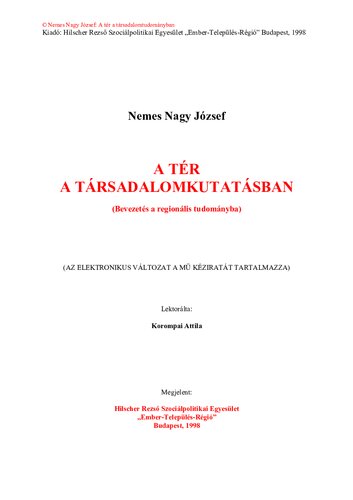 A ter a tarsadalomkutatasban : bevezetes a regionalis tudomanyba