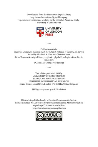 Medieval Londoners: Essays to Mark the Eightieth Birthday of Caroline M. Barron