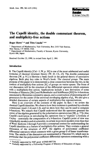 The Capelli identity, the double commutant theorem, and multiplicity-free actions