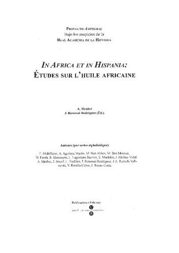 In Africa et in Hispania: Études sur l'huile africaine