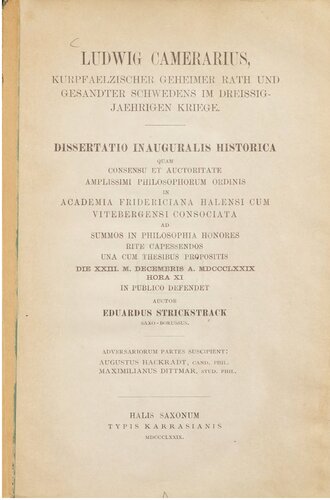 Ludwig Camerarius, kurpfälzischer Geheimer Rat und Gesandter Schwedens im Dreißigjährigen Kriege