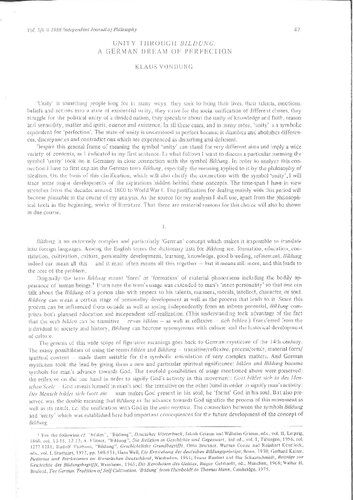 Unity Through Bildung : A German Dream of Perfection in Modernity