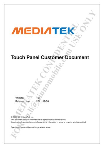 MT6573 YuSu Touch Panel Customer Document