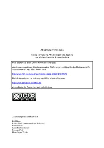 Abkürzungsverzeichnis häufig verwendete Abkürzungen und Begriffe des Ministeriums für Staatssicherheit