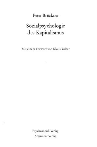 Zur Sozialpsychologie des Kapitalismus