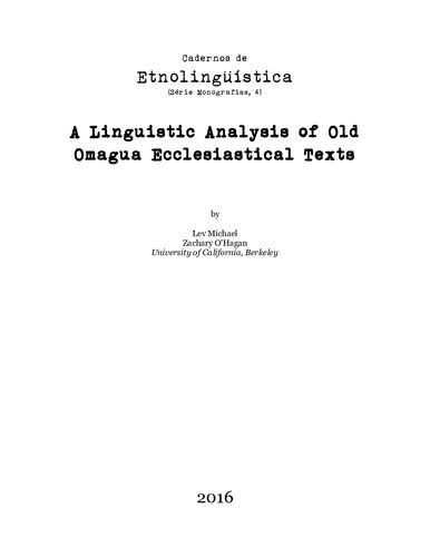 A Linguistic Analysis of Old Omagua Ecclesiastical Texts