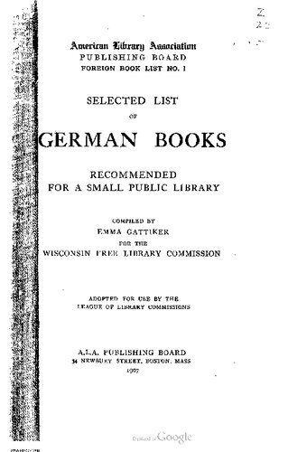 Selected List of German Books Recommended for a Small Public Library