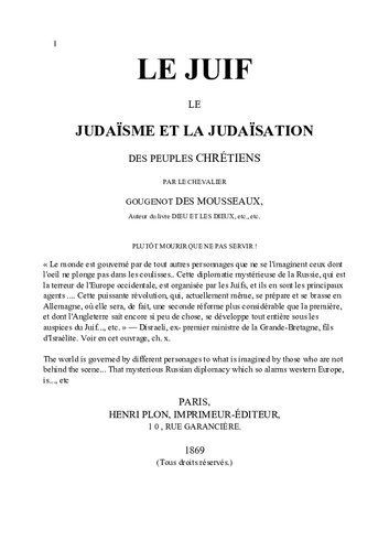 Le Juif: le judaïsme et la judaïsation des peuples chrétiens