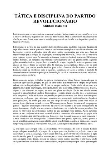 Tática e disciplina do partido revolucionário