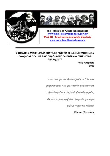 A luta dos anarquistas contra o sistema penal e a emergência da ação global de associações que compõem a cruz negra anarquista