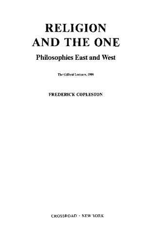 Religion and the One: Philosophies East and West