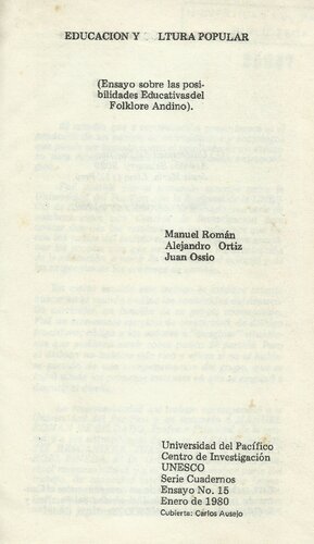 Educación y cultura popular. Ensayo sobre las posibilidades educativas del folklore andino