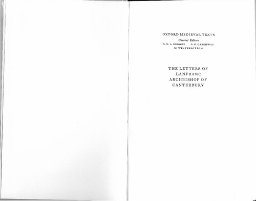 The Letters of Lanfranc, Archbishop of Canterbury