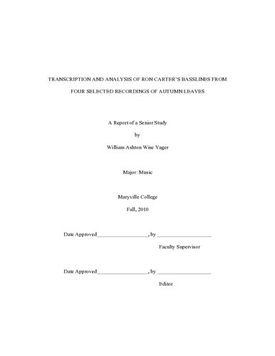 Tanscription And Analisys Of Ron Carter's Basslines