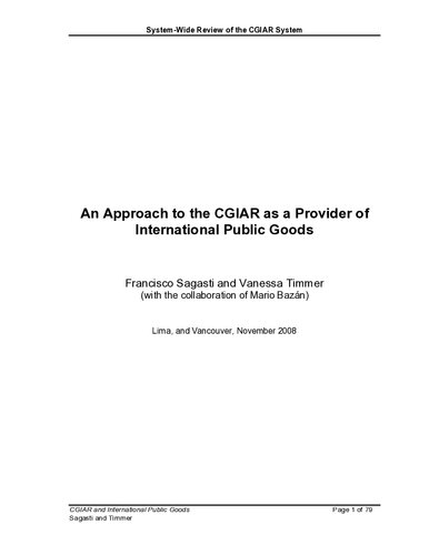 An Approach to the CGIAR as a Provider of International Public Goods