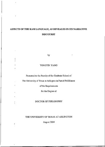 Aspects of the Kam language, as revealed in its narrative discourse