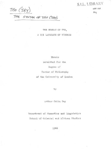 The syntax of Tho, a Tai language of Vietnam