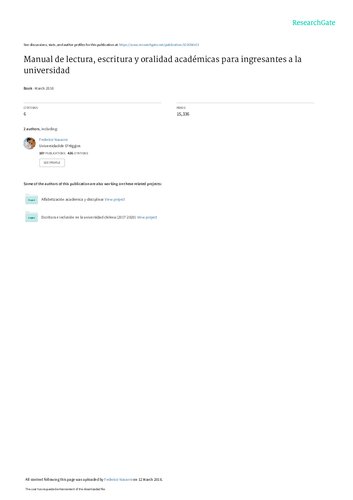 Manual de lectura, escritura y oralidad académicas para ingresantes a la universidad