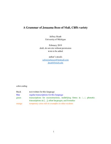 A Grammar of Jenaama Bozo of Mali, Cliffs variety