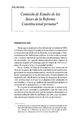 Informe Final de la Comisión de Estudio de las Bases de la Reforma Constitucional del Perú [2000-2001]