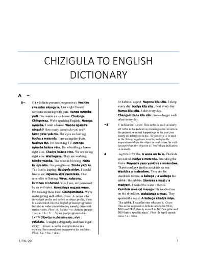 Chizigula to English Dictionary