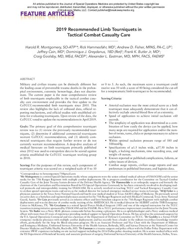 2019 Recommended Limb Tourniquets in Tactical Combat Casualty Care